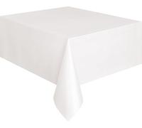 Unique UK Solid White Short Fold Rectangular Plastic Table Cover (137cm x 274cm) 1 Count - Elegant & Durable Tablecloth for Parties, Events, and Home Use