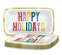 Unique Vibrant Christmas 'Happy Holidays' Appetizer Plates I Foil Stamping I Pack of 8