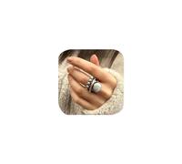 Unique Vintage 10 mm Simulated Pearl Ring for Women Fake 3-Piece Ring Set 3 Layers Interlocking Ring Interlocked Line with Stacking Rings Wedding Band Statement Cocktail, 6#, Pearl