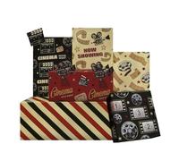 Unique Vintage Movie Night Gift Wrap Set Cinema Wrapping Papers Set of 6 Sheets 50x70cm, NOW SHOWING, CINEMA, Classic Film Reel, Theater Ticket Patterns Gift Wrap for Birthday, Movie Lover