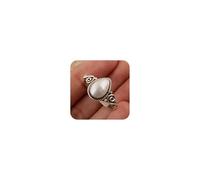Unique Vintage Silver Artificial White Pearl Pear Shaped Engagement Rings for Women Teardrop Baroque Pearl Fashion Statement Thick Dome Stackable Trendy Knuckle Ring Prom Jewelry Gift (Size 8)