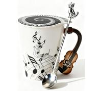 Unique Violin Novelty Mug with Music Themed Lid, Violin Handle, and Spoon - Christmas Birthday Mother's Day Gift for Music Teachers and Violin Lovers