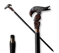 Unique Walking Canes for Men, Gothic Skull & Bird Handle, Steam Punk Black Wooden Walking Stick Cane for Women, for Gents & Ladies