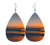 Unique Waterdrop Leather Earrings Fashion Dangle Earrings Jewelry Accessory Beautiful Sunrise Ocean Print