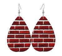 Unique Waterdrop Leather Earrings Fashion Dangle Earrings Jewelry Accessory Brick Red Stone Print