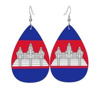 Unique Waterdrop Leather Earrings Fashion Dangle Earrings Jewelry Accessory Cambodia Flag Print