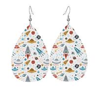 Unique Waterdrop Leather Earrings Fashion Dangle Earrings Jewelry Accessory Cartoon Rockets Print