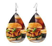 Unique Waterdrop Leather Earrings Fashion Dangle Earrings Jewelry Accessory Chicken leg burger drink Print