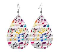 Unique Waterdrop Leather Earrings Fashion Dangle Earrings Jewelry Accessory Colorful Music Notes Print