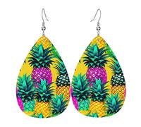 Unique Waterdrop Leather Earrings Fashion Dangle Earrings Jewelry Accessory Colorful Pineapple Print