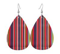 Unique Waterdrop Leather Earrings Fashion Dangle Earrings Jewelry Accessory Colorful Stripes Print