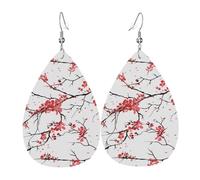 Unique Waterdrop Leather Earrings Fashion Dangle Earrings Jewelry Accessory delicate cherry blossoms Print