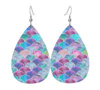 Unique Waterdrop Leather Earrings Fashion Dangle Earrings Jewelry Accessory Fish Scale Ocean Print