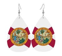 Unique Waterdrop Leather Earrings Fashion Dangle Earrings Jewelry Accessory Florida State Flag Print