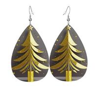 Unique Waterdrop Leather Earrings Fashion Dangle Earrings Jewelry Accessory Golden Glitter Christmas Tree Print