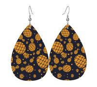 Unique Waterdrop Leather Earrings Fashion Dangle Earrings Jewelry Accessory Golden Pineapple Print