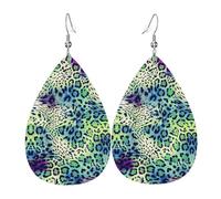 Unique Waterdrop Leather Earrings Fashion Dangle Earrings Jewelry Accessory Green Leopard Print