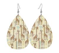 Unique Waterdrop Leather Earrings Fashion Dangle Earrings Jewelry Accessory Hand Drawn Giraffes Print