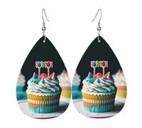 Unique Waterdrop Leather Earrings Fashion Dangle Earrings Jewelry Accessory Happy Birthday Cakes Print