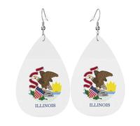 Unique Waterdrop Leather Earrings Fashion Dangle Earrings Jewelry Accessory Illinois State Flag Print