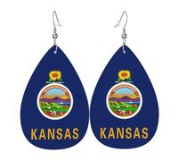 Unique Waterdrop Leather Earrings Fashion Dangle Earrings Jewelry Accessory Kansas State Flag Print
