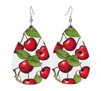 Unique Waterdrop Leather Earrings Fashion Dangle Earrings Jewelry Accessory lovely sweet red cherry Print