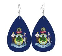Unique Waterdrop Leather Earrings Fashion Dangle Earrings Jewelry Accessory Maine State Flag Print
