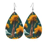 Unique Waterdrop Leather Earrings Fashion Dangle Earrings Jewelry Accessory National Parks Sunshine Trees Print