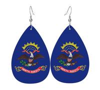Unique Waterdrop Leather Earrings Fashion Dangle Earrings Jewelry Accessory North Dakota State Flag Print