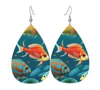 Unique Waterdrop Leather Earrings Fashion Dangle Earrings Jewelry Accessory Ocean Underwater Fish Print