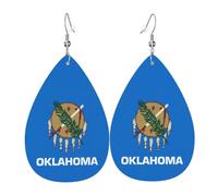 Unique Waterdrop Leather Earrings Fashion Dangle Earrings Jewelry Accessory Oklahoma State Flag Print