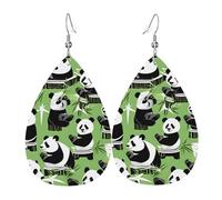 Unique Waterdrop Leather Earrings Fashion Dangle Earrings Jewelry Accessory Panda bamboo Print