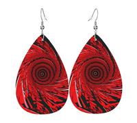Unique Waterdrop Leather Earrings Fashion Dangle Earrings Jewelry Accessory Red Flower Vortex Spiral Print