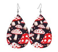 Unique Waterdrop Leather Earrings Fashion Dangle Earrings Jewelry Accessory Red White and Mushroom Print