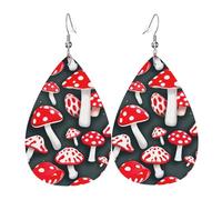 Unique Waterdrop Leather Earrings Fashion Dangle Earrings Jewelry Accessory Red White Mushroom Print