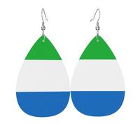 Unique Waterdrop Leather Earrings Fashion Dangle Earrings Jewelry Accessory Sierra Leone flag Print