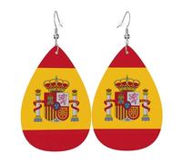 Unique Waterdrop Leather Earrings Fashion Dangle Earrings Jewelry Accessory Spanish flag Print