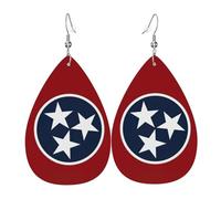 Unique Waterdrop Leather Earrings Fashion Dangle Earrings Jewelry Accessory Tennessee state flag Print
