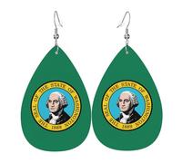 Unique Waterdrop Leather Earrings Fashion Dangle Earrings Jewelry Accessory Washington Flag Print