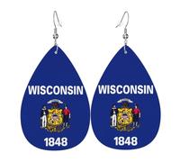 Unique Waterdrop Leather Earrings Fashion Dangle Earrings Jewelry Accessory Wisconsin State Flag Print