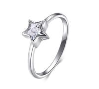 Unique White Gold Rings 9K, Womens Rings Simple Star with Moissanite Size N 1/2 Womens Gifts Unique