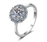 Unique White Gold Wedding Band Sets, x Rings for Women Sterling Silver Flower with 1ct Round Moissanite Size Q 1/2