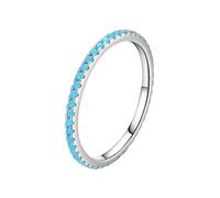 Unique White Gold Wedding Bands 9K, Love Rings for Women Round with Blue Round Shape Turquoise Size N 1/2