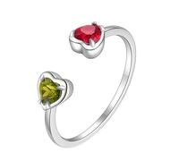 Unique White Gold Wedding Bands 9K, Ring Bands Heart Open Ring Adjustable with Red Lab Created Ruby Size P 1/2