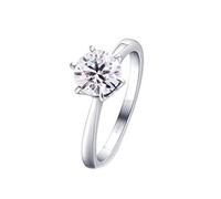 Unique White Gold Wedding Bands, Cute Engagement Ring 14K 6 Claws Solitaire Ring with 0.5 Round Created Diamond Size L 1/2