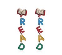 Unique Wooden Book READ Letter Dangle Earrings Librarian Teachers Appreciation Gifts Graduation Back to School Jewelry, Wood, No Gemstone