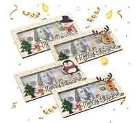 Unique Wooden Cash Envelope Money Wallet - Xmas Cash Holder for Christmas Party Gift, 4pcs-2, Default