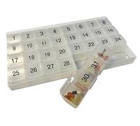 Unique XL Monthly Pill Organizer with 31 compartments, 1 per Day, 4 W ull Month 31 Day Pill Organizer, Includes Tray and 8 Extra Large Removable compartments