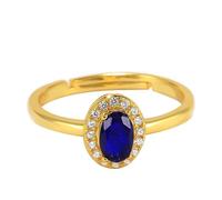 Unique Yellow Gold Ring, Wedding Bands Set 9K Vintage Elegant Open Ring Adjustable with Blue Oval Lab Created Sapphire Size R 1/2