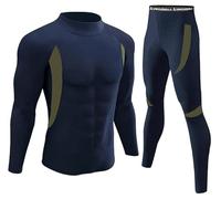UNIQUEBELLA Mens Thermal Underwear Set Long Sleeve Turtleneck Tops Long Johns Thermal Base Layer Bottom Fleece Lined Quick Drying